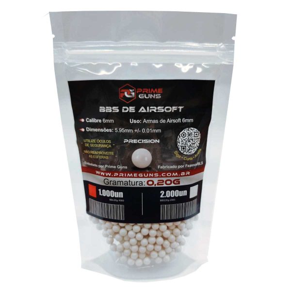 Esferas BBs Airsoft 6mm .20g Prime Guns 1.000un