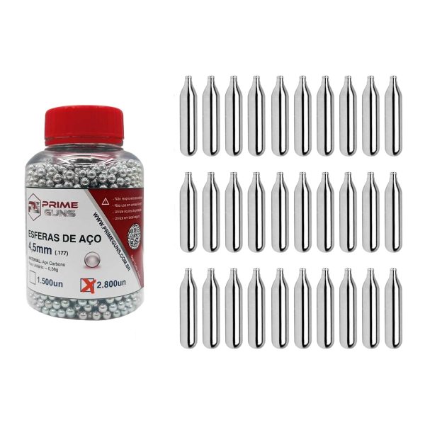 Kit 2.800 Esferas de Aço 4,5mm + 30 Cilindros Co2 12g